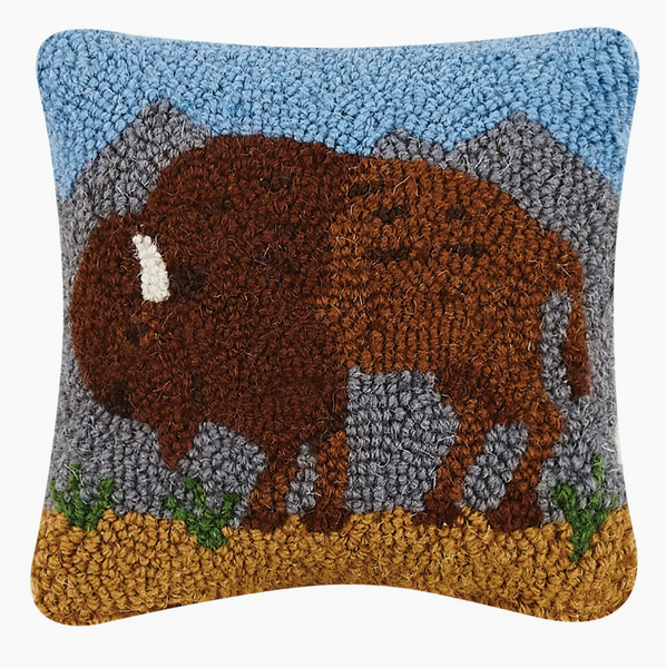 Bison Wool Hooked Pillow