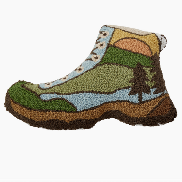 Shaped Hiking Boot Wool Hooked Pillow