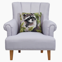 Raccoon In The Trees Wool Hooked Pillow