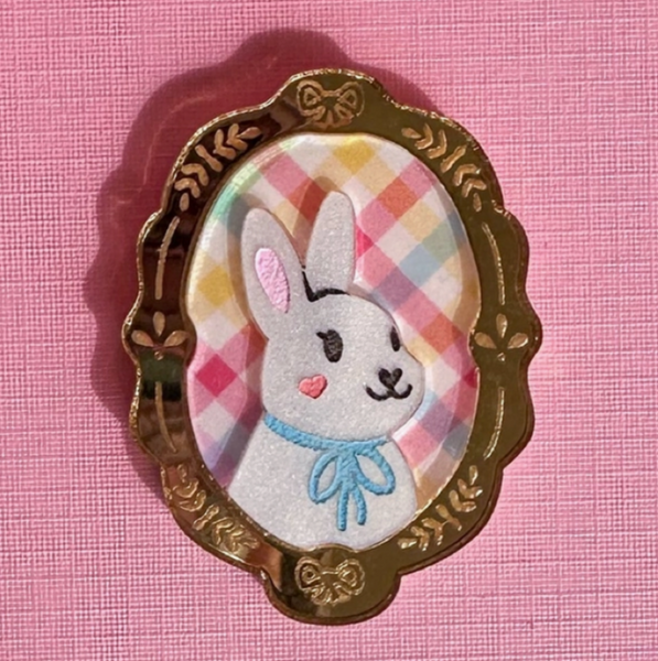 Acrylic Animal Portrait Pin - Bunny