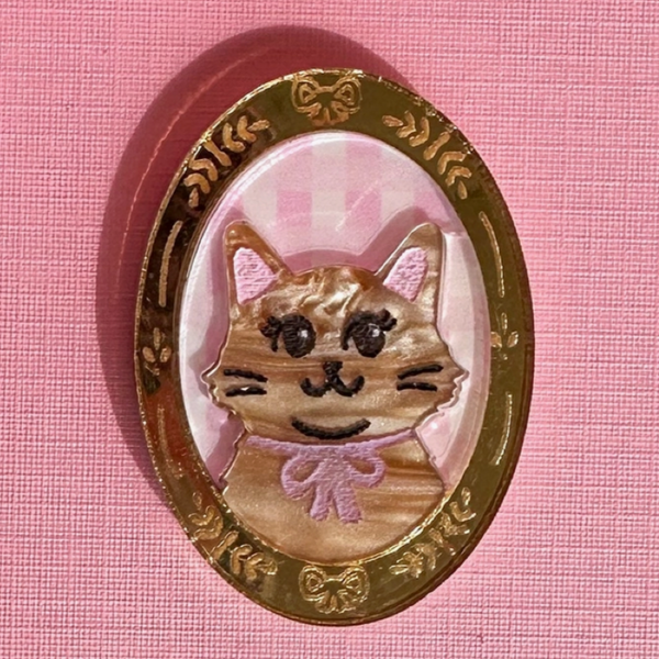 Acrylic Animal Portrait Pin - Kitty