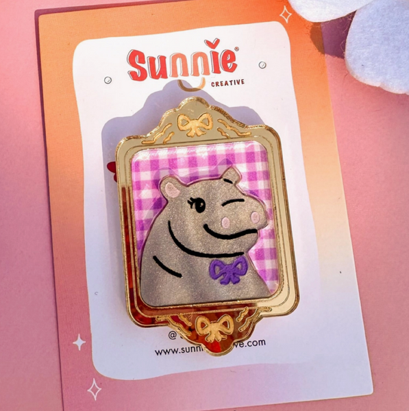 Acrylic Animal Portrait Pin - Hippo