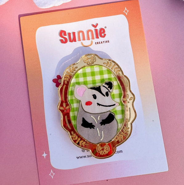 Acrylic Animal Portrait Pin - Opossum