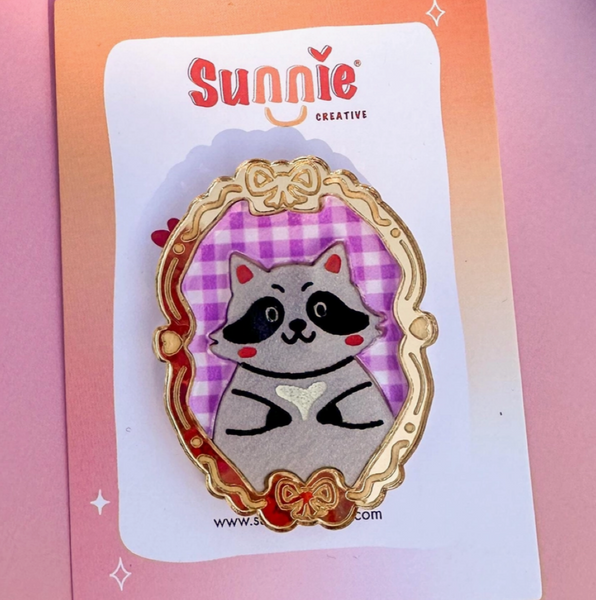 Acrylic Animal Portrait Pin - Raccoon