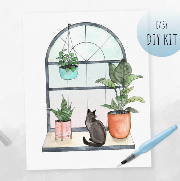 Watercolor Kit - Window Cat