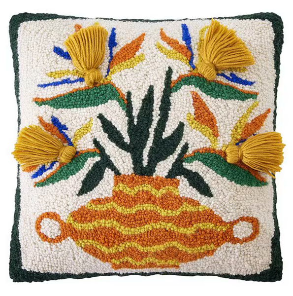 Strelitzia Hooked Wool Tassel Pillow