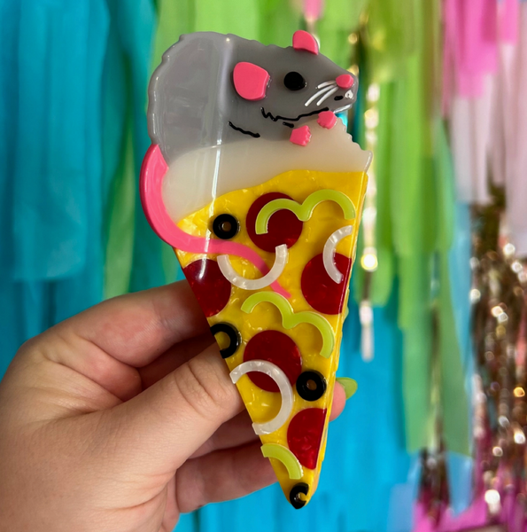 Acrylic Hair Claw - Pizza Rat