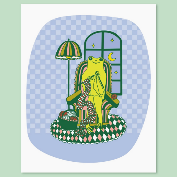 Knitting Froggy Art Print