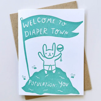 Bunny Welcome To Diaper Town Card