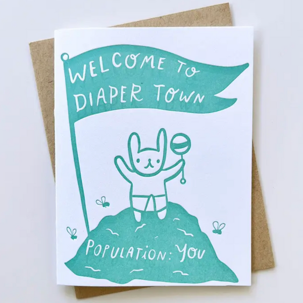 Bunny Welcome To Diaper Town Card