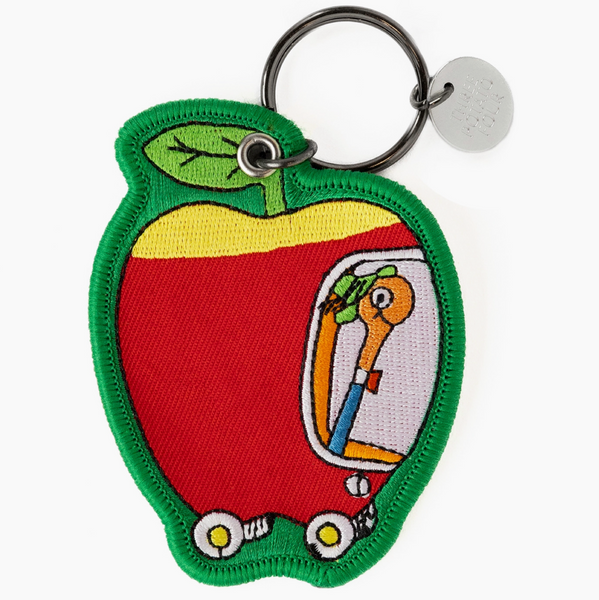Embroidered Fabric Keychain - Richard Scarry Lowly Worm In Apple Car