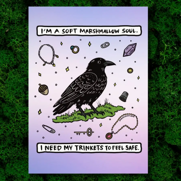 Crow I need My Trinkets Little Art Print