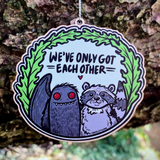Wood Ornament - Mothman + Raccoon Community Love