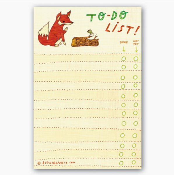 Fox + Bird To Do List Notepad