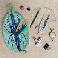 Stag Beetle Cotton Cosmetic + Pencil Bag