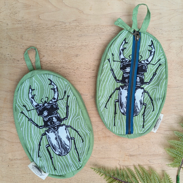 Stag Beetle Cotton Cosmetic + Pencil Bag