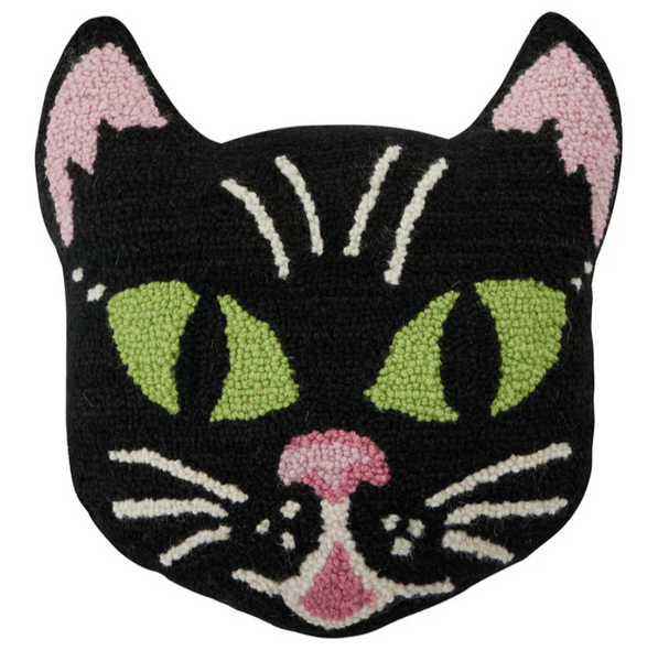 Black Cat Face Hooked Wool Pillow