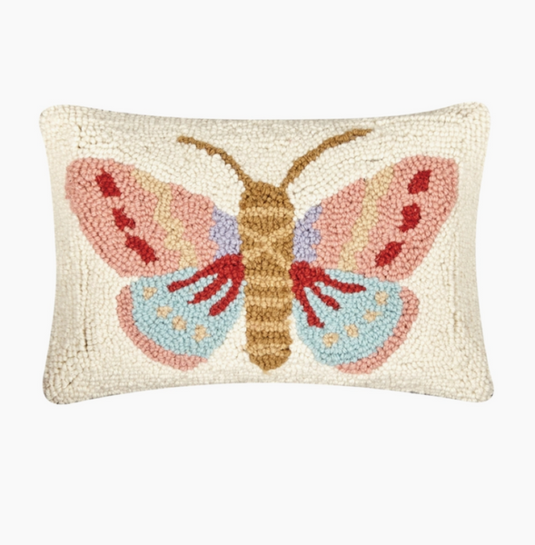 Pink Moth Wool Hooked Pillow
