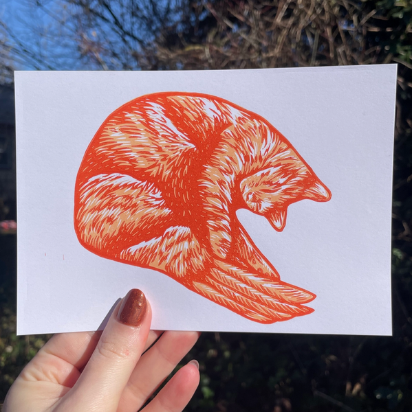 Shrimp Cat Linocut Print