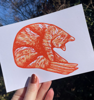 Shrimp Cat Linocut Print