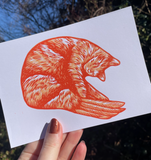 Shrimp Cat Linocut Print