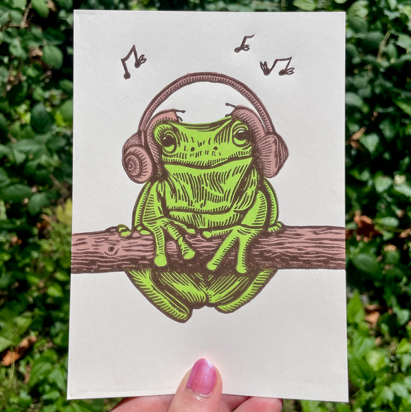 Cute Frog Linocut Print