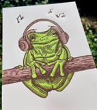 Cute Frog Linocut Print