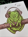 Cute Frog Linocut Print