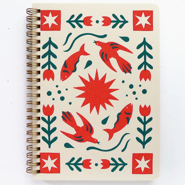 Handmade Coil Bound Sketchbook - Medium Folk Flower
