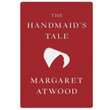 Book cover of 'The Handmaid's Tale' by Margaret Atwood on a red background