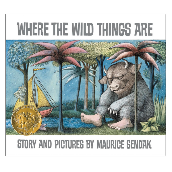 Book cover of 'Where the Wild Things Are' with a bear and palm trees.