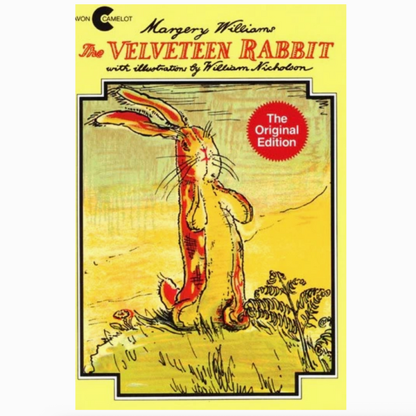 Cover of 'The Velveteen Rabbit' with a rabbit illustration on a yellow background