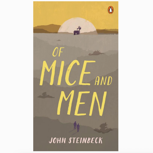 Book cover of 'Of Mice and Men' by John Steinbeck on a computer screen.