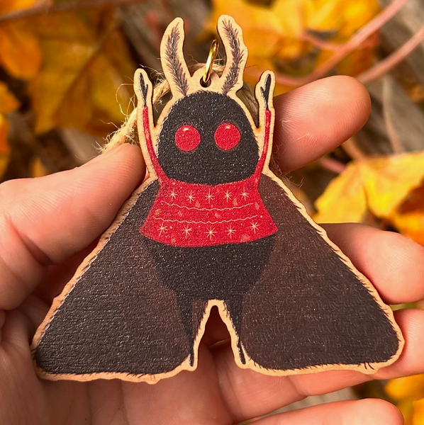 Illustrated Wood Ornament - Mothman Sweater