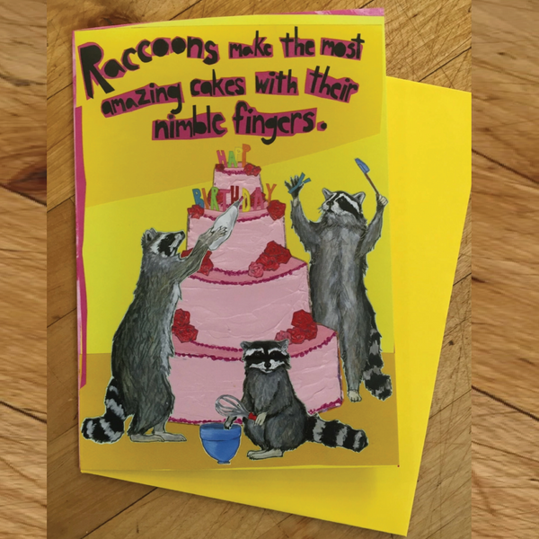 Raccoons Making Cake Birthday Card