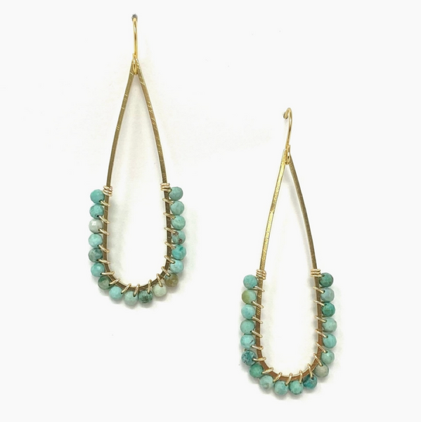 Turquoise Wire Wrapped Teardrop Earrings