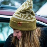 Olive Floral Pattern Fold Over Beanie