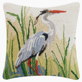 Great Blue Heron Wool Hooked Pillow