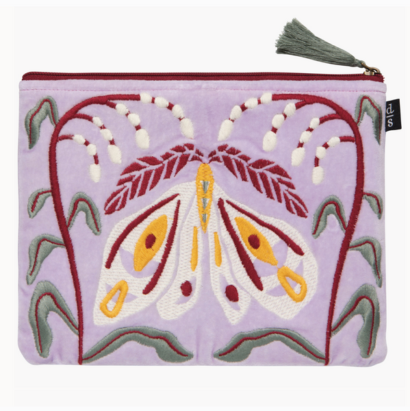 Nocturna Embroidered Velvet Flat Pouch