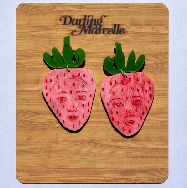 Pink Strawberry Face Earrings