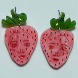 Pink Strawberry Face Earrings