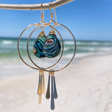 Circle Hoop Earrings With Abalone Drop + Fringe