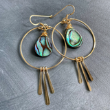 Circle Hoop Earrings With Abalone Drop + Fringe