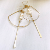 Double Pearl Nugget Fan Hoop Earrings
