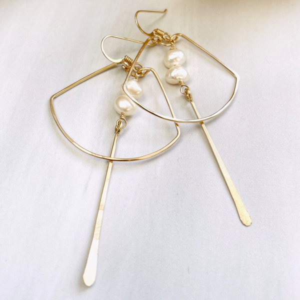 Double Pearl Nugget Fan Hoop Earrings