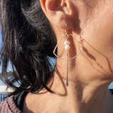 Double Pearl Nugget Fan Hoop Earrings