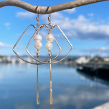 Double Pearl Nugget Fan Hoop Earrings