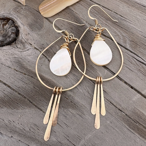 Circle Hoop Earrings With Mother Of Pearl Drop + Fringe