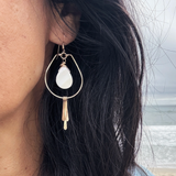 Circle Hoop Earrings With Mother Of Pearl Drop + Fringe