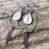 Circle Hoop Earrings With Mother Of Pearl Drop + Fringe